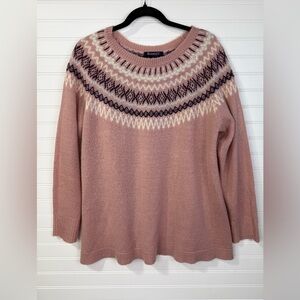 Roaman’s women’s pink fair isle print long sleeve sweater. Size 14/16 Medium